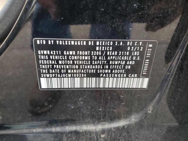 3VWDP7AJ0CM109294 - 2012 VOLKSWAGEN JETTA SE BLACK photo 12