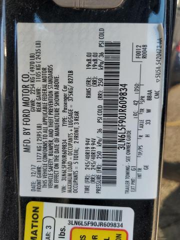 3LN6L5F90JR609834 - 2018 LINCOLN MKZ RESERVE შავი ფოტო 12