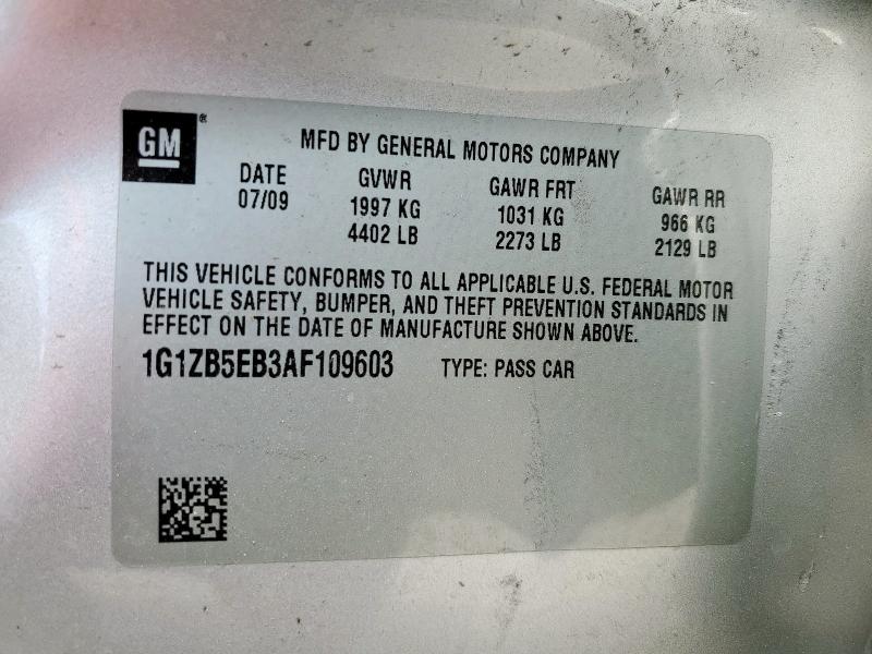 1G1ZB5EB3AF109603 - 2010 CHEVROLET MALIBU LS SILVER photo 12