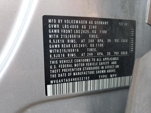 WVGAV7AX4HK022153 - 2017 VOLKSWAGEN TIGUAN S SILVER photo 14