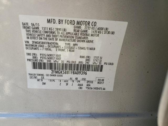 2FMGK5B81FBA09396 - 2015 FORD FLEX SE SILVER photo 13