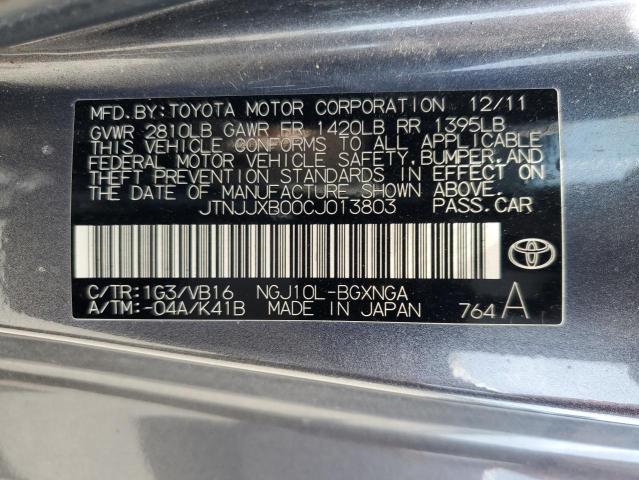 JTNJJXB00CJ013803 - 2012 TOYOTA SCION IQ GRAY photo 13