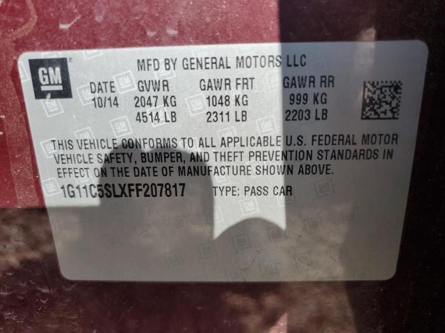 1G11C5SLXFF207817 - 2015 CHEVROLET MALIBU 1LT 栗色 照片 12