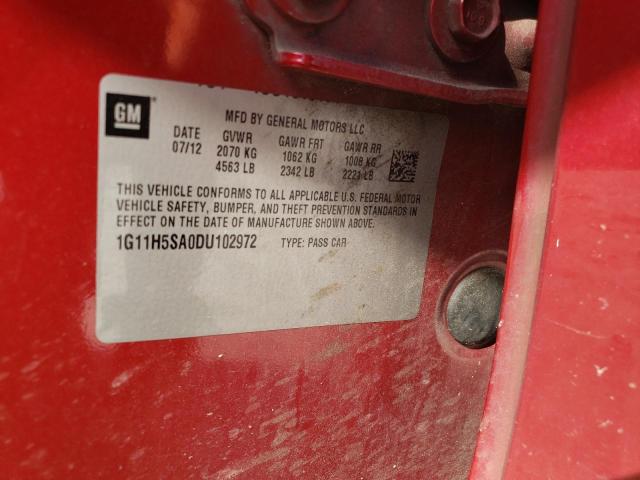1G11H5SA0DU102972 - 2013 CHEVROLET MALIBU LTZ წითელი ფოტო 12