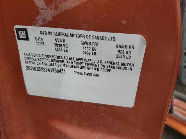 2G2WS522741235431 - 2004 PONTIAC GRAND PRIX GT2 Pomarańczowy zdjęcie 12