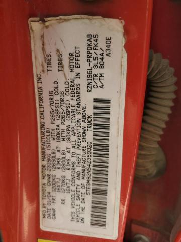 5TEGM92N54Z359320 - 2004 TOYOTA TACOMA DOUBLE CAB PRERUNNER RED photo 12