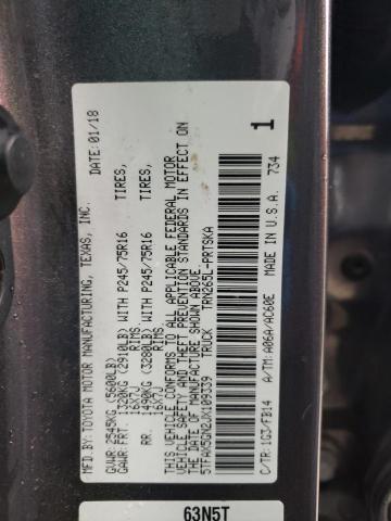 5TFAX5GN2JX109339 - 2018 TOYOTA TACOMA DOUBLE CAB 灰色 照片 10