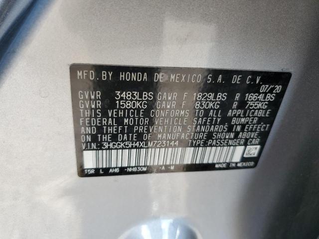 3HGGK5H4XLM723144 - 2020 HONDA FIT LX SILVER photo 12