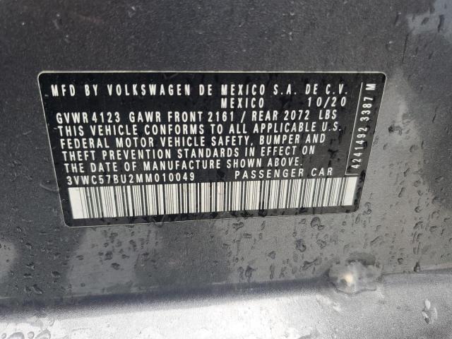 3VWC57BU2MM010049 - 2021 VOLKSWAGEN JETTA S GRAY photo 12