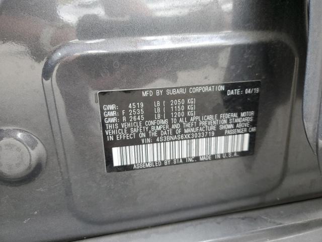 4S3BNAS6XK3033719 - 2019 SUBARU LEGACY SPORT GRAY photo 13