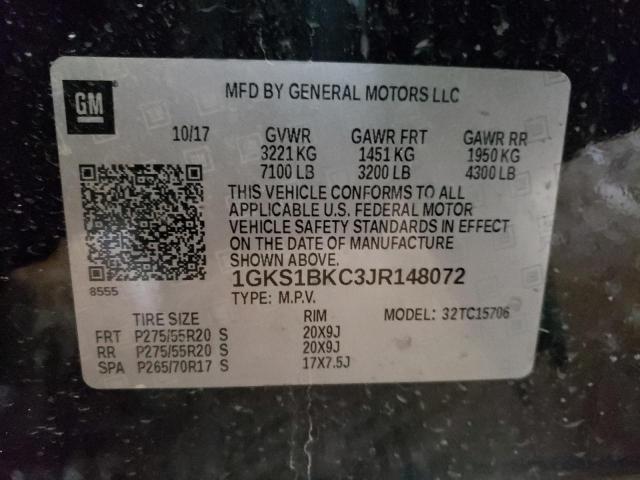 1GKS1BKC3JR148072 - 2018 GMC YUKON SLT BLACK photo 14