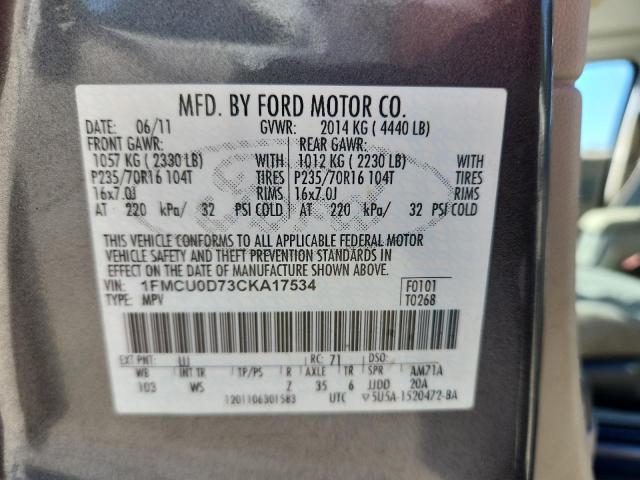1FMCU0D73CKA17534 - 2012 FORD ESCAPE XLT GRAY photo 14