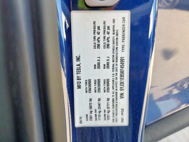 5YJ3E1EB5KF454991 - 2019 TESLA MODEL 3 BLUE photo 13