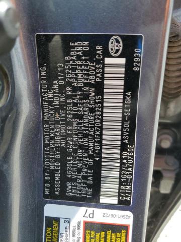 4T4BF1FK7DR282515 - 2013 TOYOTA CAMRY L CHARCOAL photo 12