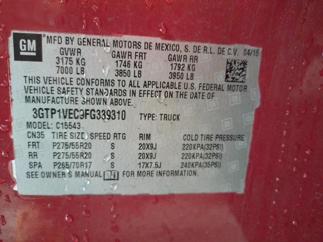 3GTP1VEC9FG339310 - 2015 GMC SIERRA C1500 SLT BURGUNDY photo 10