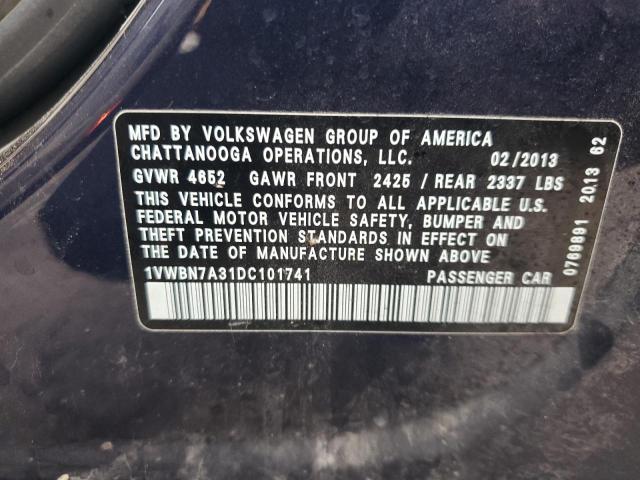 1VWBN7A31DC101741 - 2013 VOLKSWAGEN PASSAT SE ლურჯი ფოტო 12