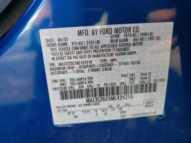 MAJ3S2GE5MC424210 - 2021 FORD ECOSPORT SE BLUE photo 13