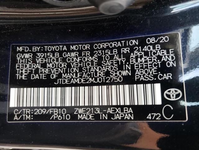 JTDEAMDE2MJ012750 - 2021 TOYOTA COROLLA LE BLACK photo 13