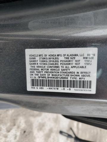 5FNRL5H49GB126002 - 2016 HONDA ODYSSEY EX GRAY photo 13