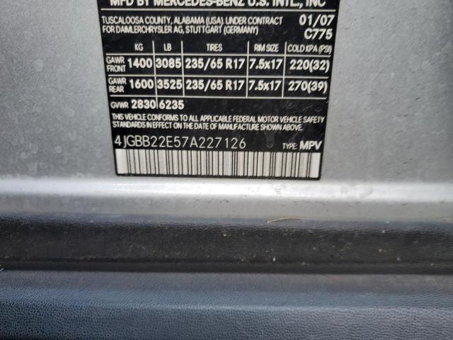 4JGBB22E57A227126 - 2007 MERCEDES-BENZ ML 320 CDI SILVER photo 13