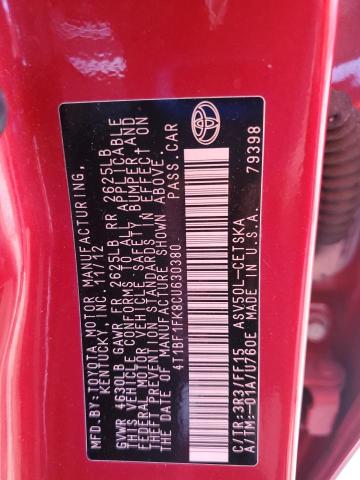 4T1BF1FK8CU630380 - 2012 TOYOTA CAMRY BASE 红色 照片 13