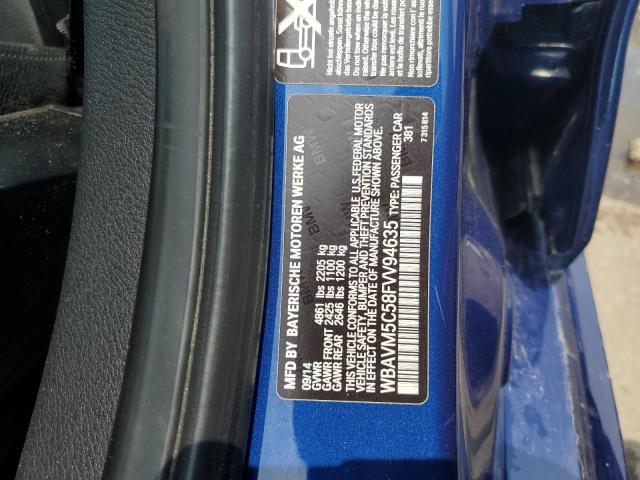 WBAVM5C58FVV94635 - 2015 BMW X1 XDRIVE35I BLUE photo 12