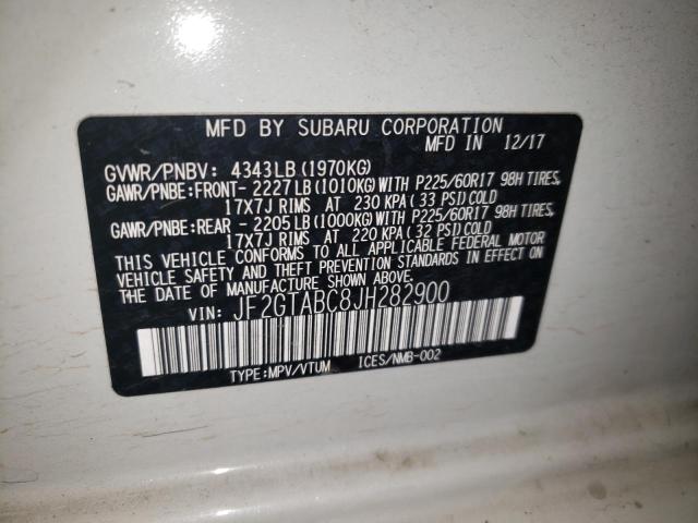 JF2GTABC8JH282900 - 2018 SUBARU CROSSTREK PREMIUM 白色 照片 10