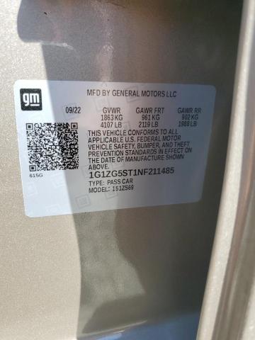 1G1ZG5ST1NF211485 - 2022 CHEVROLET MALIBU RS 米色 照片 12