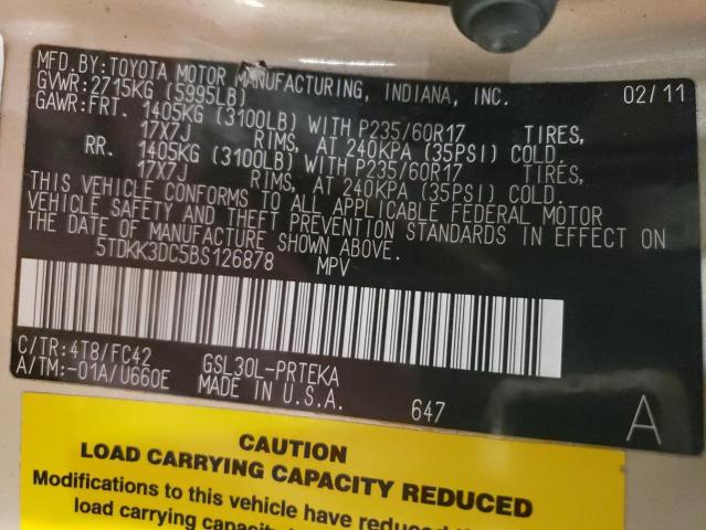 5TDKK3DC5BS126878 - 2011 TOYOTA SIENNA LE 金色 照片 13