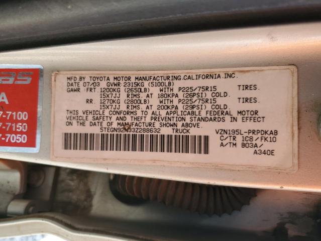 5TEGN92N33Z288632 - 2003 TOYOTA TACOMA DOUBLE CAB PRERUNNER SILVER photo 12