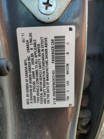 2HGFB2F96CH511431 - 2012 HONDA CIVIC EXL GRAY photo 12