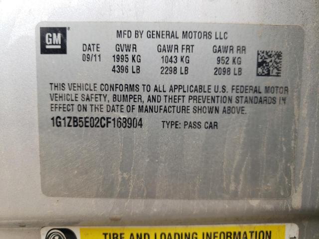 1G1ZB5E02CF168904 - 2012 CHEVROLET MALIBU LS 银色 照片 12