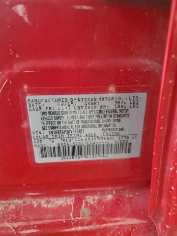 3N1AB7AP9KY319461 - 2019 NISSAN SENTRA S RED photo 12