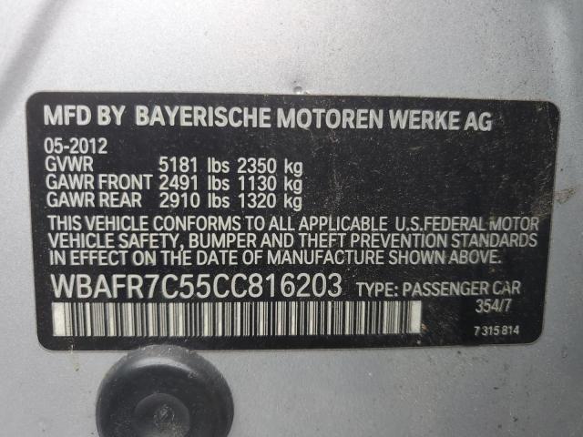 WBAFR7C55CC816203 - 2012 BMW 535 I SILVER photo 12