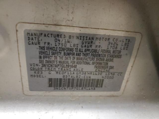 3N1CN7AP7GL891648 - 2016 NISSAN VERSA S SILVER photo 13