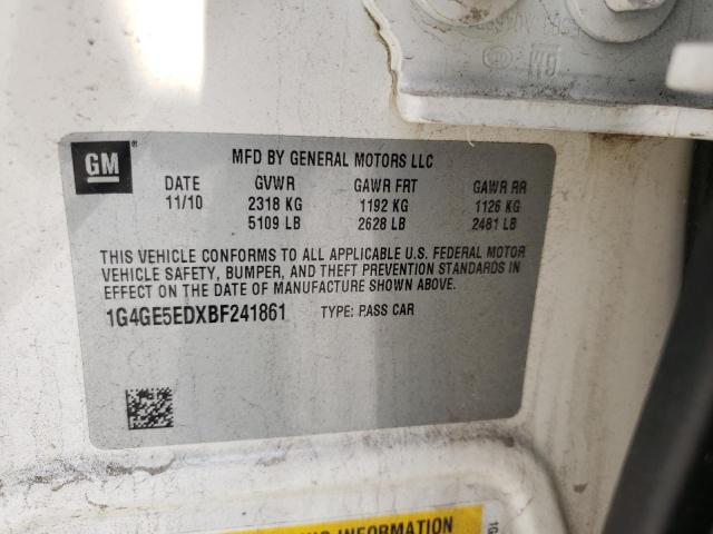 1G4GE5EDXBF241861 - 2011 BUICK LACROSSE CXS WHITE photo 12