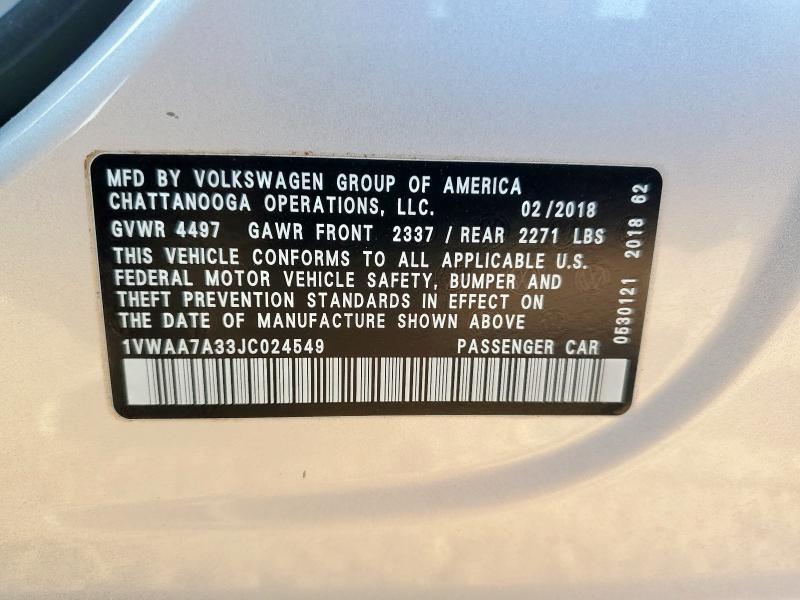 1VWAA7A33JC024549 - 2018 VOLKSWAGEN PASSAT S Gümüş foto 13