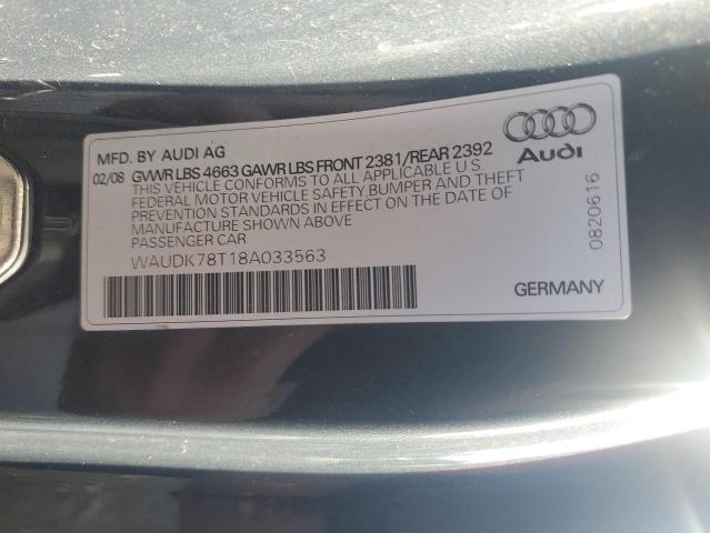 WAUDK78T18A033563 - 2008 AUDI A5 QUATTRO GRAY photo 12