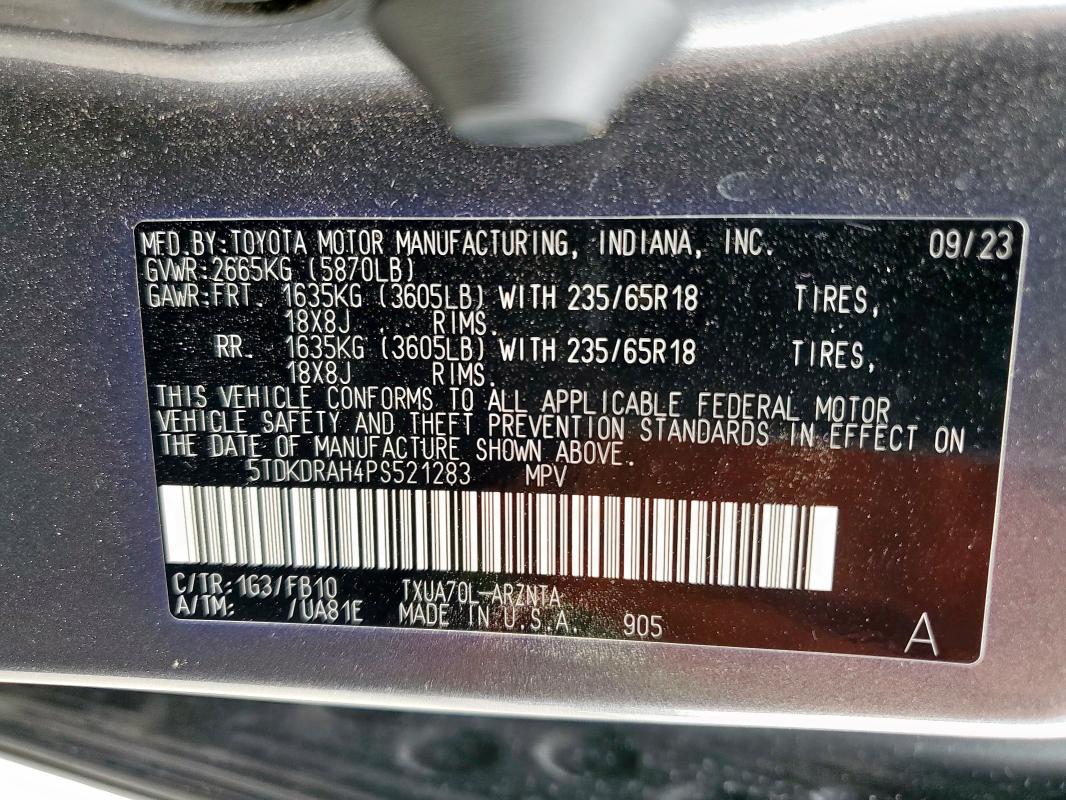 5TDKDRAH4PS521283 - 2023 TOYOTA HIGHLANDER L Сұр фото 13