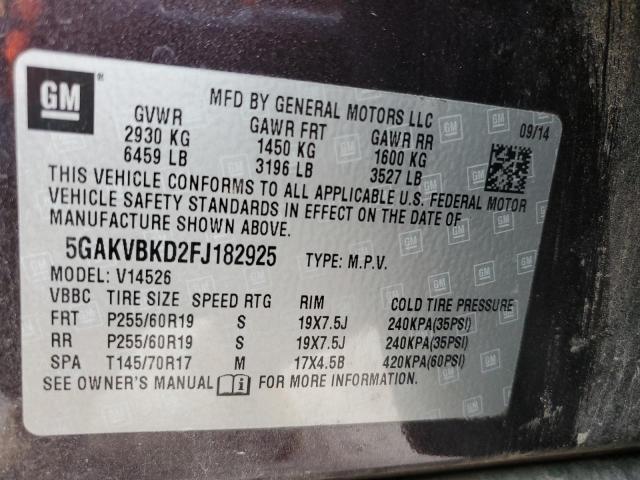 5GAKVBKD2FJ182925 - 2015 BUICK ENCLAVE BROWN photo 14