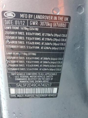 SALSF2D49CA740217 - 2012 LAND ROVER RANGE ROVE HSE GRAY photo 10