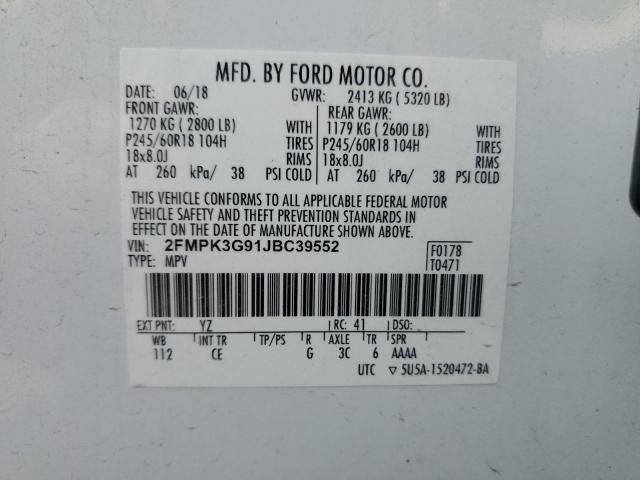 2FMPK3G91JBC39552 - 2018 FORD EDGE SE თეთრი ფოტო 13