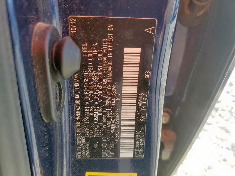 5TDBK3EH6DS186973 - 2013 TOYOTA HIGHLANDER BASE Синий фото 14