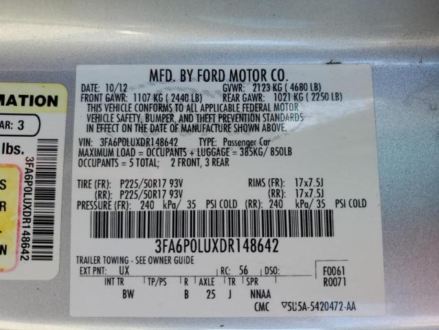 3FA6P0LUXDR148642 - 2013 FORD FUSION SE HYBRID SILVER photo 12