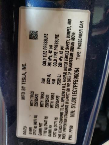 5YJ3E1EC7PF596064 - 2023 TESLA MODEL 3 ლურჯი ფოტო 12