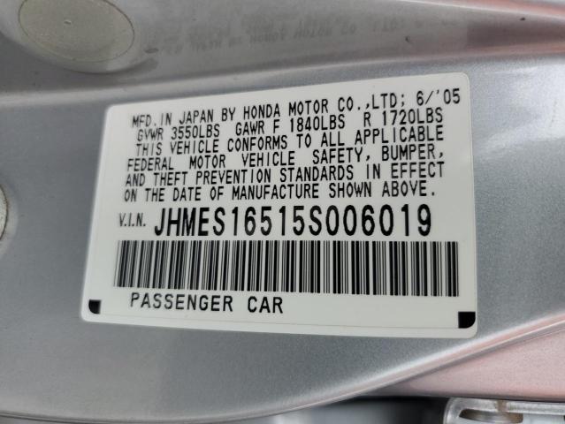 JHMES16515S006019 - 2005 HONDA CIVIC LX SILVER photo 13