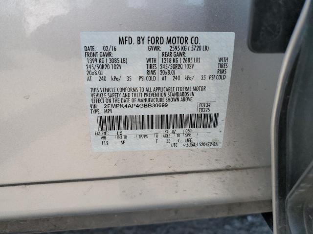 2FMPK4AP4GBB30699 - 2016 FORD EDGE SPORT SILVER photo 14