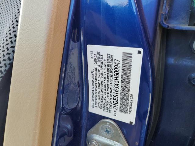 2HGES163X5H609947 - 2005 HONDA CIVIC DX VP BLUE photo 12