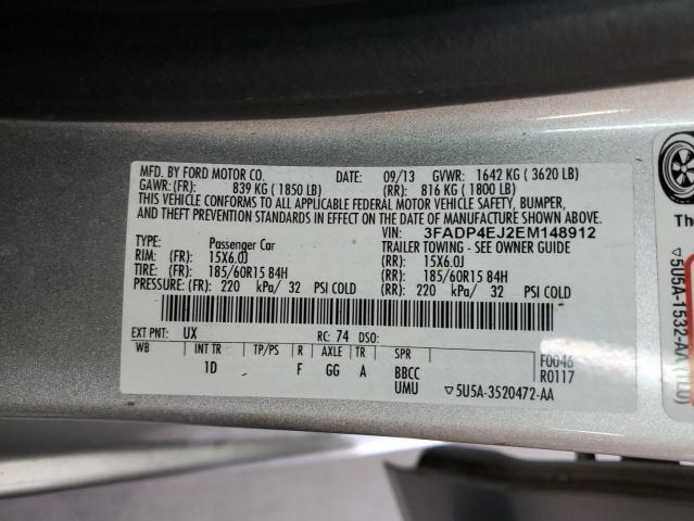 3FADP4EJ2EM148912 - 2014 FORD FIESTA SE SILVER photo 13