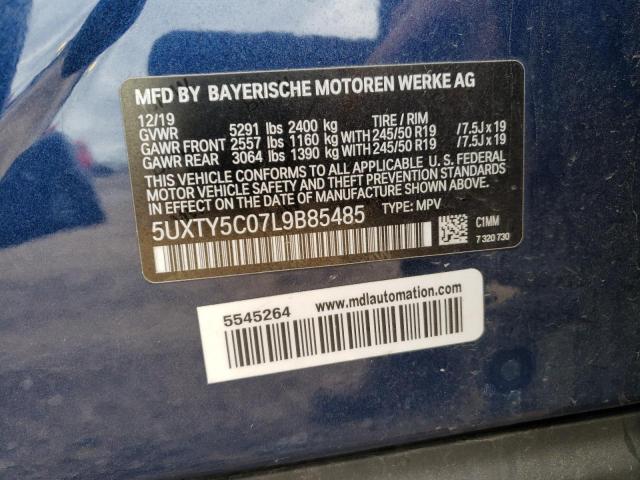 5UXTY5C07L9B85485 - 2020 BMW X3 XDRIVE30I BLUE photo 12